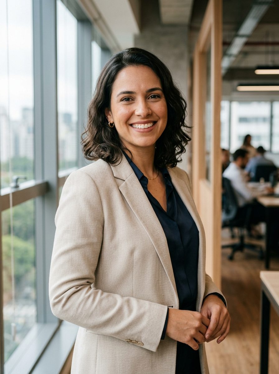Retrato fictício de Marina Alves, coordenadora de operações e frotas
